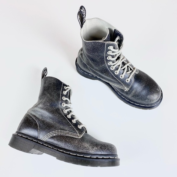 RARE Dr. Martens Pascal Leather 8-Eyelet Boots in Black/White Cristal Suede 5 - Picture 2 of 12